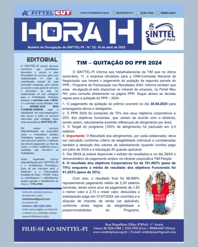 Hora H -25 - Abril 25
TIM - QUITAÇÃO DO PPR 2024